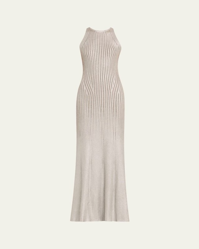 Foil-Print Sleeveless Open-Back Dress